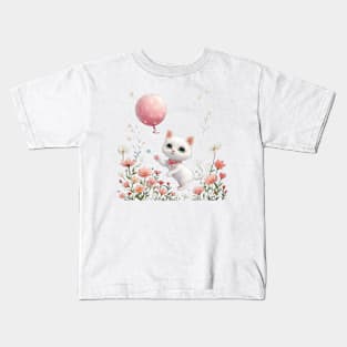 Kitten's Balloon Garden Kids T-Shirt